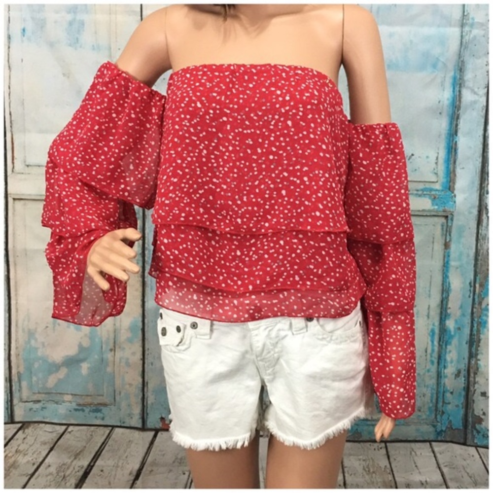 NWT Bebe off the shoulder polka dot top red/white